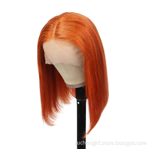 Virgin brazilian hair preplucked hd transparent lace colored bob wigs human hair lace front ginger orange wig colourful wigs